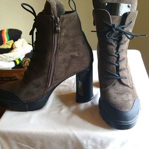 Lug heeled booties army green